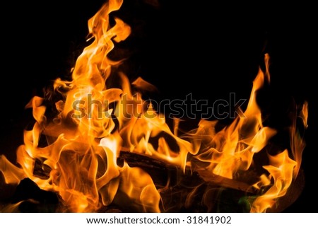 Closeup of campfire on a black background