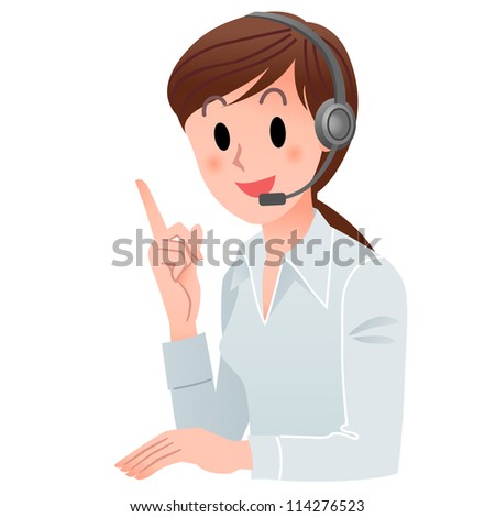 Customer Service Woman Pointing Up With A Smile In Headset. Isolated On ...