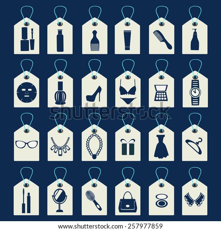 vector icon set of beauty, shopping women accessories silhouettes collection-illustration