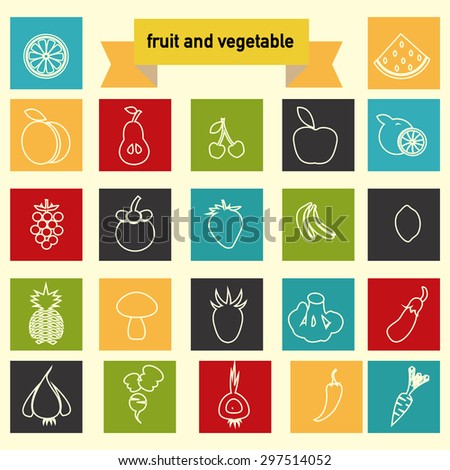 Vector  icon set with Healthy Food ,Vegetables and fruits Eco Food linear