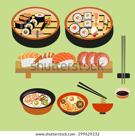 Vector food- Japanese food , Japanese dishes , Sushi set- Illustration