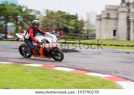 BANGKOK - MAY 18,2014 : Unidentified test driver KTM RC8 1190 in Duke me KTM Track and Test 2014 on May 18 at Motor Sport Land, Bangkok, Thailand