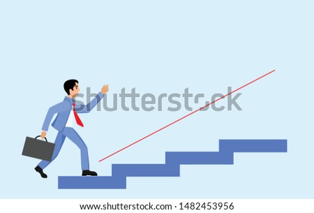 Busines concept illustration, man on career ladder  to demonstrate career corporate success, vector illustration