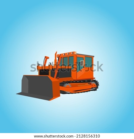 3D vector image of bulldozer, yellow colored isolated on blue background vector
