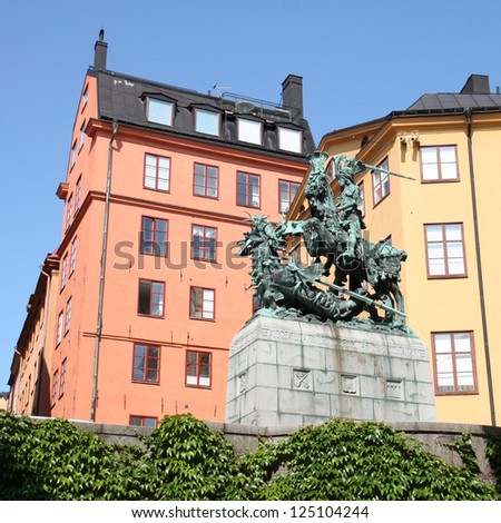 The statue of Saint George and the Dragon in Stockholm, Sweden.