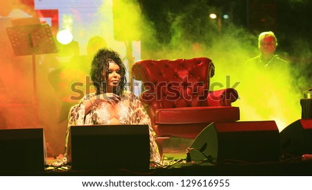 ISTANBUL - JUL 7: Singer Bulent Ersoy performs onstage at the annual Summer Concert events on the Maltepe open-air stage on July 7, 2012 in Istanbul. Classical Turkish Music Concert