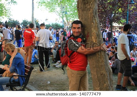 ISTANBUL - JUN 1: In Taksim Gezipark, protests sparked by plans to build on the Gezi Park have broadened into nationwide anti government unrest on June 1, 2013 in Istanbul, Turkey.