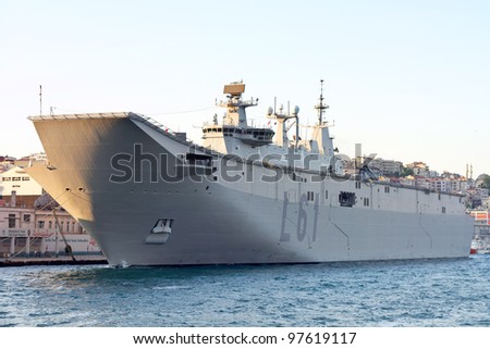 ISTANBUL - MAY 30: Strategic Projection Vessel of the Spanish Navy, L-61 SPS Juan Carlos 1 docked in Port Karakoy for a 5 day visit on May 30, 2011 in Istanbul.