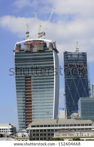 LONDON, UK - AUG 27: Leadenhall Building and 20 Fenchurch Street in construction on August 27, 2013, in London, UK. Richard Rogers / Rafael Vinoly designed buildings are due for completion mid 2014.