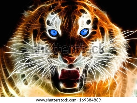 lion with blue eyes roars at someone, lion with open mouth