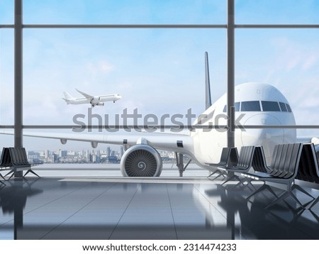 Image, Stock Photo Empty airport terminal waiting area with chairs in Athens airport