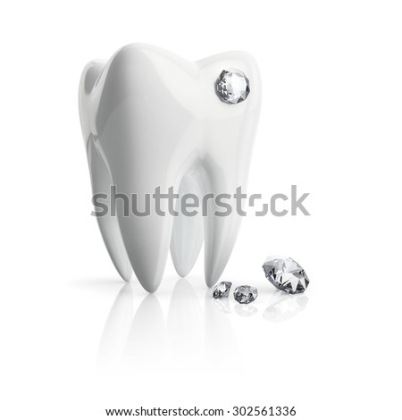 Close-up tooth piercing crystal isolated on a white background