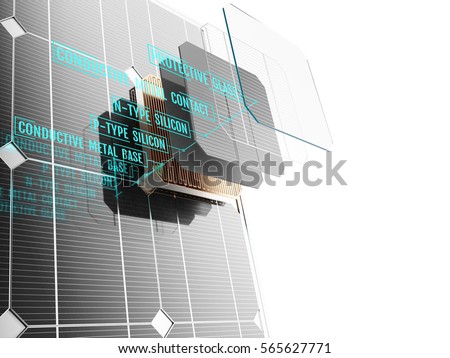 Structure of the module of the solar panel. 3D illustration. Foto stock © 