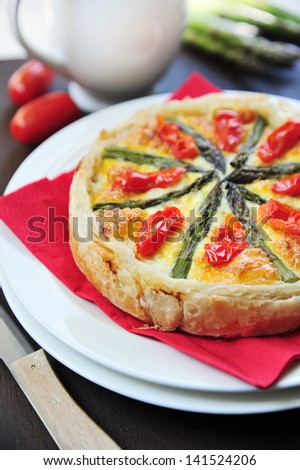 homemade quiche with  asparagus and chicken