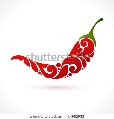 Decorative ornamental chili pepper isolated on white. Vector abstract red pepper illustration logo design element for packaging design, banner, poster, business sign, identity, branding