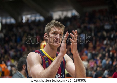 VALENCIA, SPAIN - MARCH 5: J. Doellman during EURO CUP match between Valencia Basket Club and Bascelona F.C. Basket at Fonteta Stadium on March 22, 2015 in Valencia, Spain