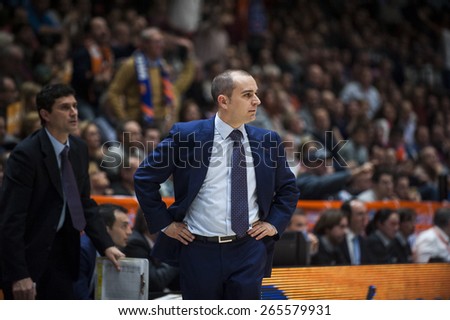 VALENCIA, SPAIN - FEBRUARY 15: Carles Duran during ENDESA LEAGUE match between Valencia Basket Club and Real Madrid Basket at Fonteta Stadium on February 15, 2015 in Valencia, Spain