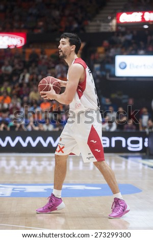 VALENCIA, SPAIN - APRIL 25: Player during ENDESA LEAGUE match between Valencia Basket Club and Bruixa D\'Or Basket at Fonteta Stadium on April 25, 2015 in Valencia, Spain