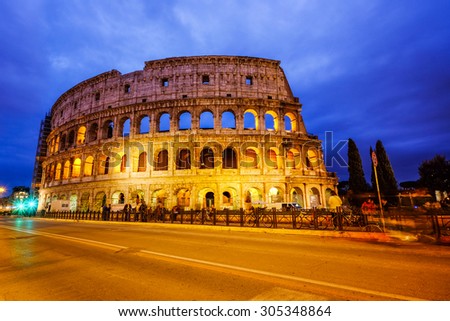 Colosseum, Rome, Italy. Twilight view of Colosseo in Rome