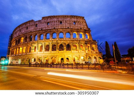 Colosseum, Rome, Italy. Twilight view of Colosseo in Rome