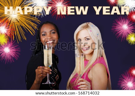 African american woman and white woman wishing Happy New Year