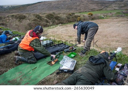 Castlemaine, Ireland - 28th March 2015: Rifle target shooting at Castlemaine gun range, Target shooting has grown popularity in Ireland even with some of the strictest firearms laws in Europe