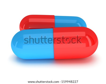 Two Half Red Half Blue Pill Capsules Isolated On White. 3d Render ...