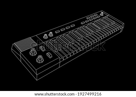 Piano roll analog synthesizer faders buttons knobs. Wireframe low poly mesh vector illustration. Сток-фото © 