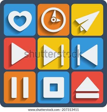 Set of 9 interface vector web and mobile icons in flat design.