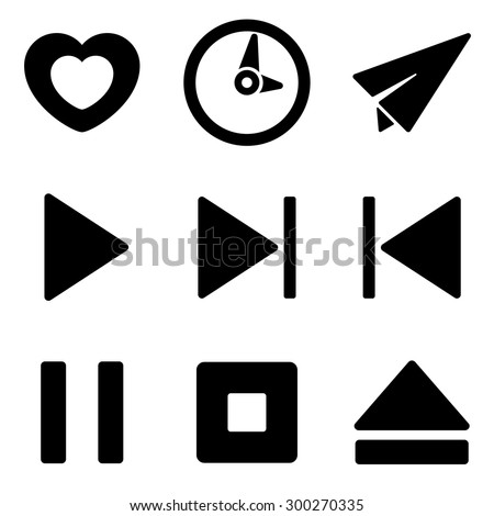Media player web and mobile logo icons collection isolated on white back. Vector symbols of rocket, globe, profit etc
