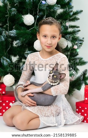 Similar – Image, Stock Photo Hairless cat sitting near crop owners