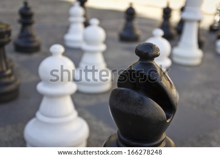 Big chess game pieces close up. Bishop.