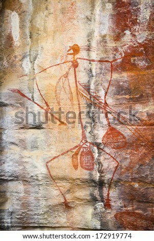 Ancient Mabuyo aboriginal rock art in Ubirr, Australia.