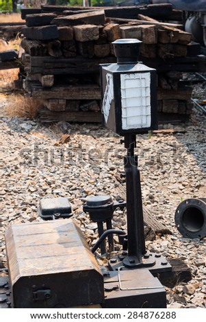 Railway Signal Lightbox at Train Station.Background are railroad tie.