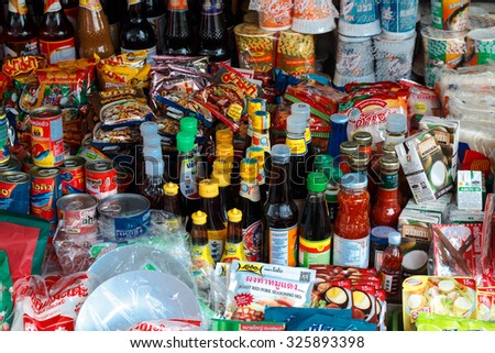 BANGKOK,THAILAND - AUGUST 10, 2015 : Grocery store or chinese style shop sell everything for cooking and kitchen.