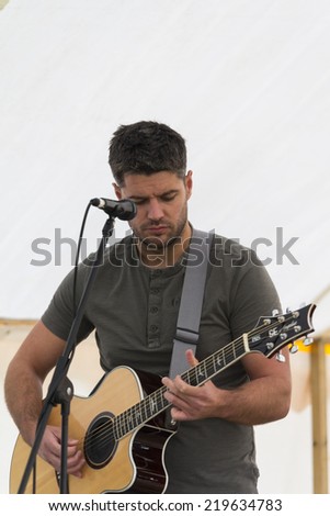 NORTHUMBERLAND,ENGLAND, AUGUST 30, 2014. Music duo, Dead Mans Shoes, perform at fund raising event in aid of Great North Air Ambulance, August 30, 2014, Northumberland, England, UK.