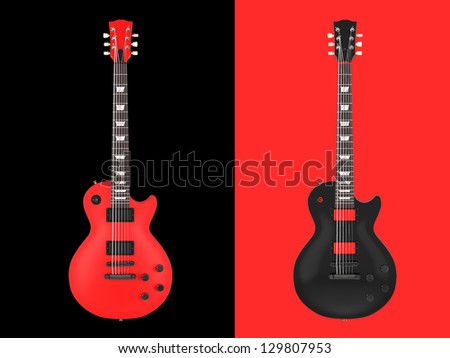 Two guitars on the red and black background