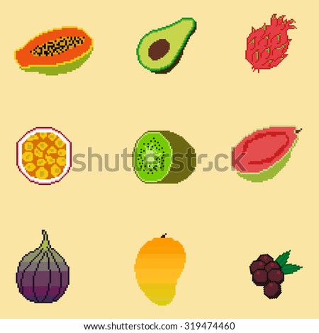 Vector pixel tropical fruit collection