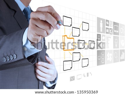 businessman hand drawing an empty diagram on new computer interface as concept