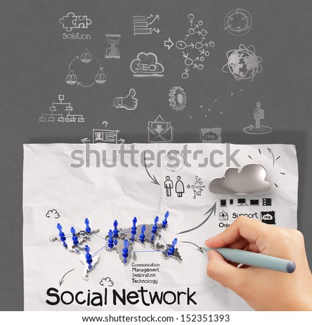 hand drawing diagram of social network structure as concept