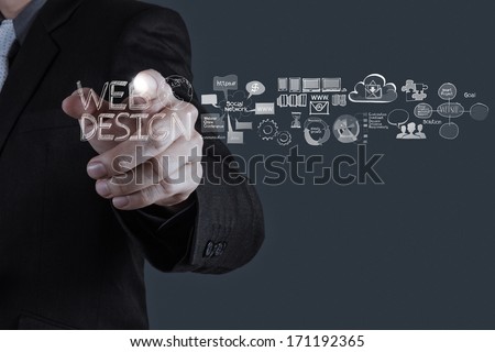 businessman hand  working with  web design diagram as concept