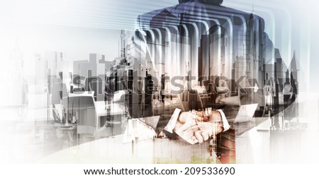 Double exposure of businessman and abstract city as concept