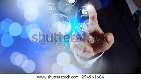 Double exposure of businessman shows modern technology as digitsl cloud concept  and bokeh exposure