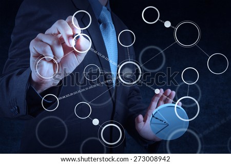 businessman hand drawing blank flow chart on new modern computer as concept