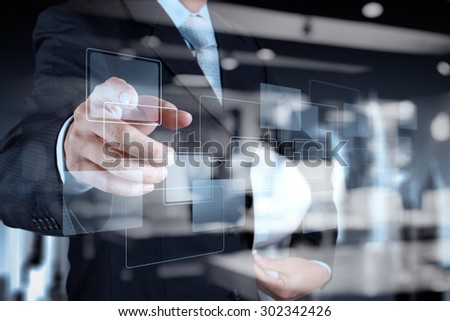 double exposure of businessman shows modern technology as concept