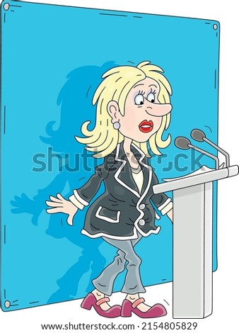 Government official making an official statement at a press conference, vector cartoon illustration isolated on a white background