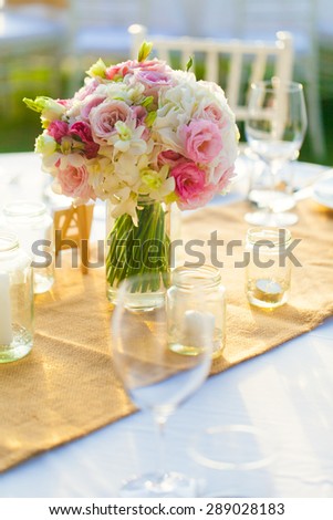 Sweetheart table detail of the wedding decoration set up outside