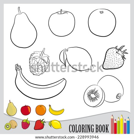 Coloring book - set of fruit (vector)