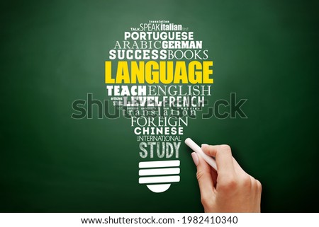Language light bulb word cloud collage, education business concept on blackboard ストックフォト © 