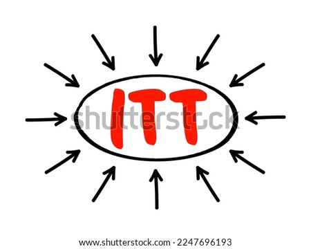 ITT Invitation To Tender - formal, structured procedure for generating competing offers from different potential suppliers, acronym text concept with arrows